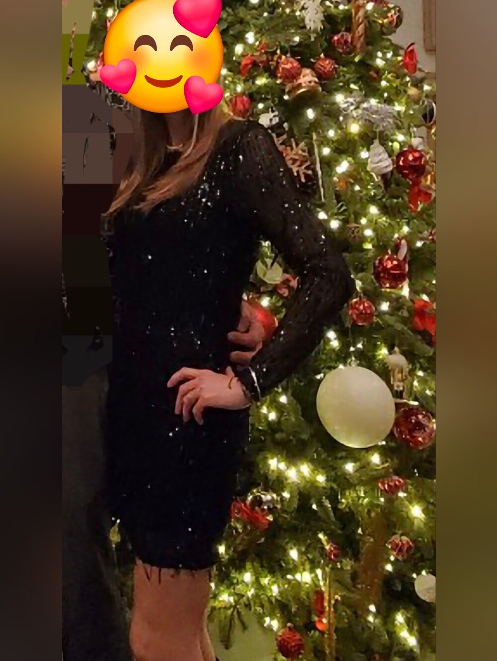 ✨Icone Par Simons Black With Green Sequins Sheath Dress Long Sleeve Crew Neck M.